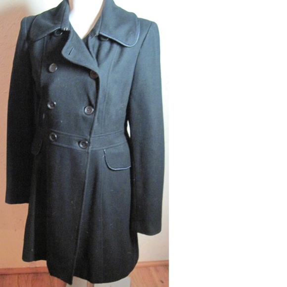 Tulle Black Wool Long .Coat Size M - Picture 4 of 7